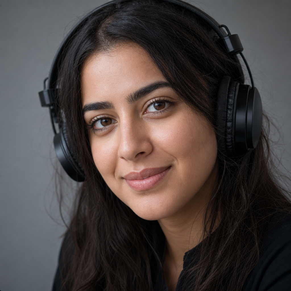 Creator recording with headphones