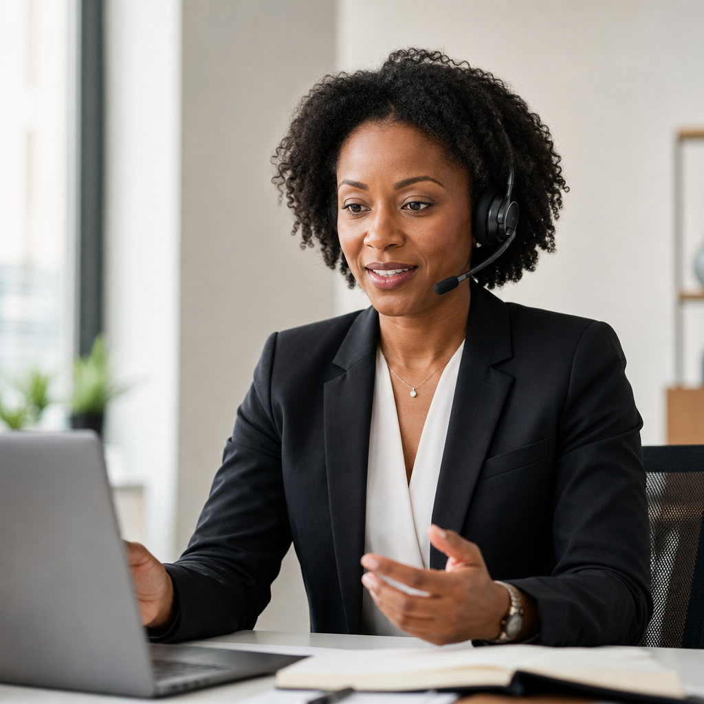Professional speaking on a video call