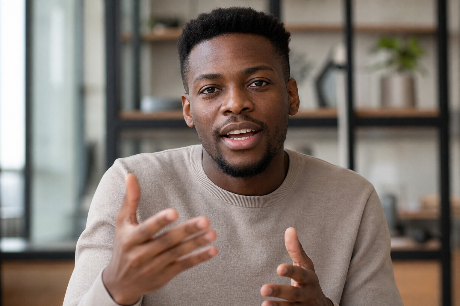 Person speaking with natural voice identity preserved